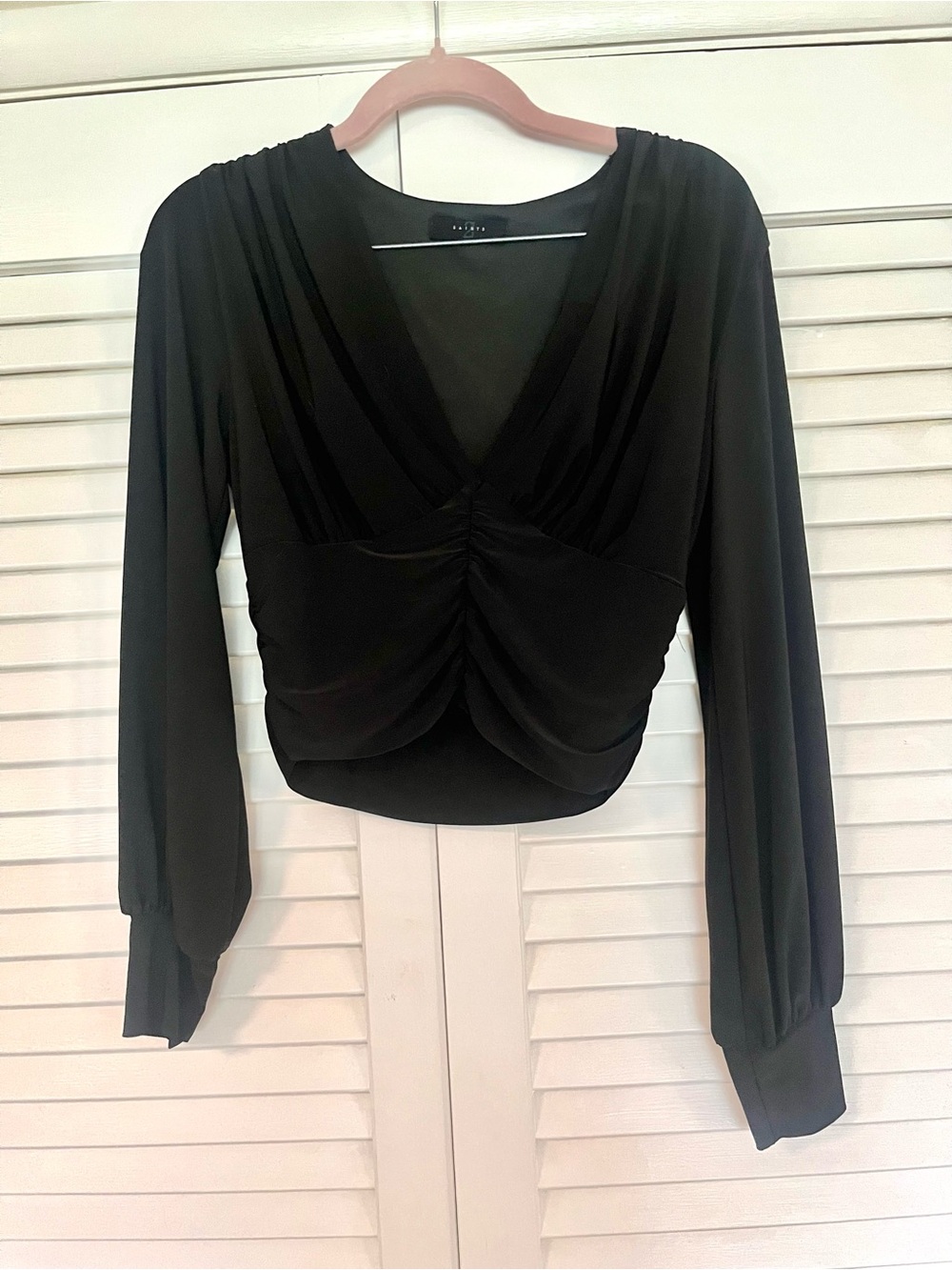 Black Ruched V-Neck Top